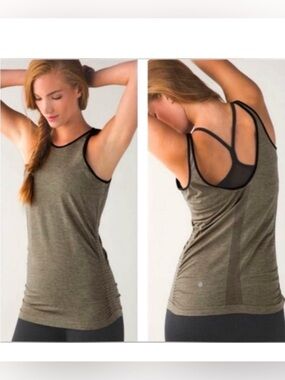 Lululemon In The Flow Ruched Tank Top Olive Heathered Fatigue Green